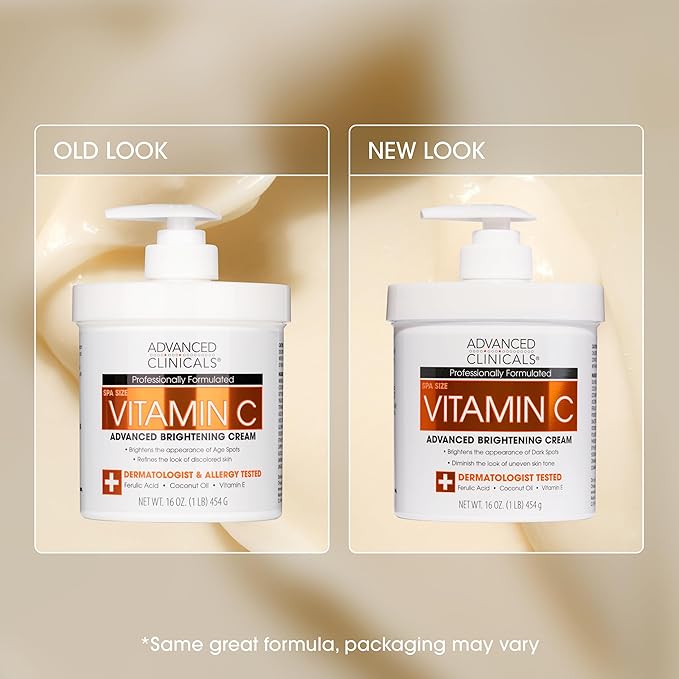 Advanced Clinicals Vitamin C Cream Visibly Brightening Body Lotion | Vitamin C Moisturizer Skin Care Body Cream For Women & Men Helps Visibly Improve Look Of Dark Spots & Uneven Skin Tone, 16 Ounce-StrideForce Fitness