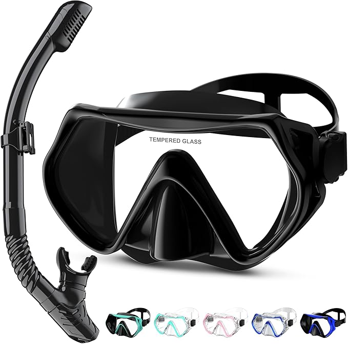 Snorkeling Gear, Dry Snorkel Set180° Panoramic Wide View,Anti-Fog Scuba Diving Mask, Professional Snorkeling Gear for Free Breathing, Swimming, Diving-StrideForce Fitness