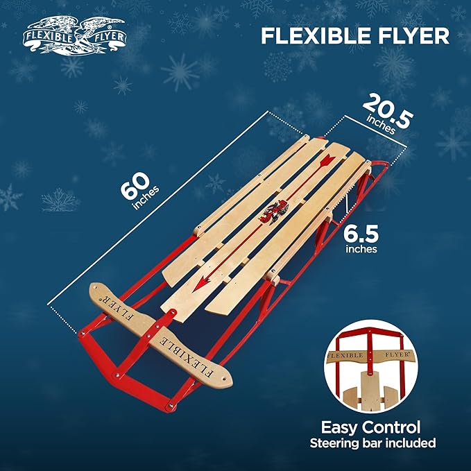 Flexible Flyer Metal Runner Sled. Steel & Wood Steering Snow Slider-StrideForce Fitness