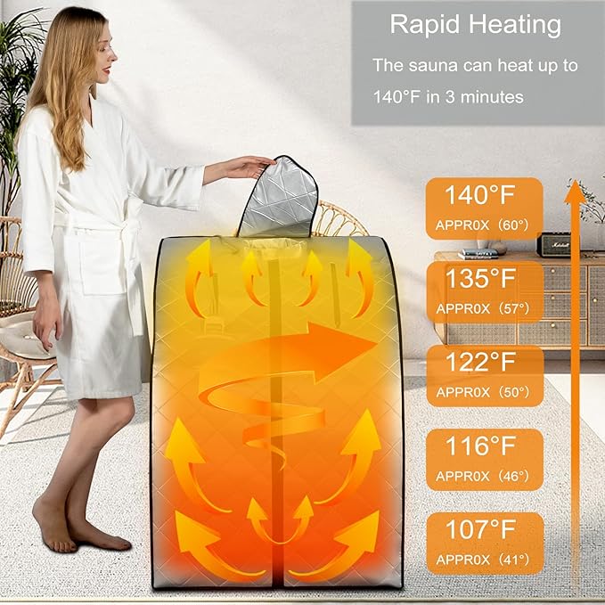 Smartmak Far Infrared Sauna, Full Body One Person SPA Set with Portable Time & Tempreture Remote Control, Heating Foot Pad and Foldable Reinforced Chair(L 27.6’’ x W 31.5’’ x H 37.8’’) - Black Border-StrideForce Fitness