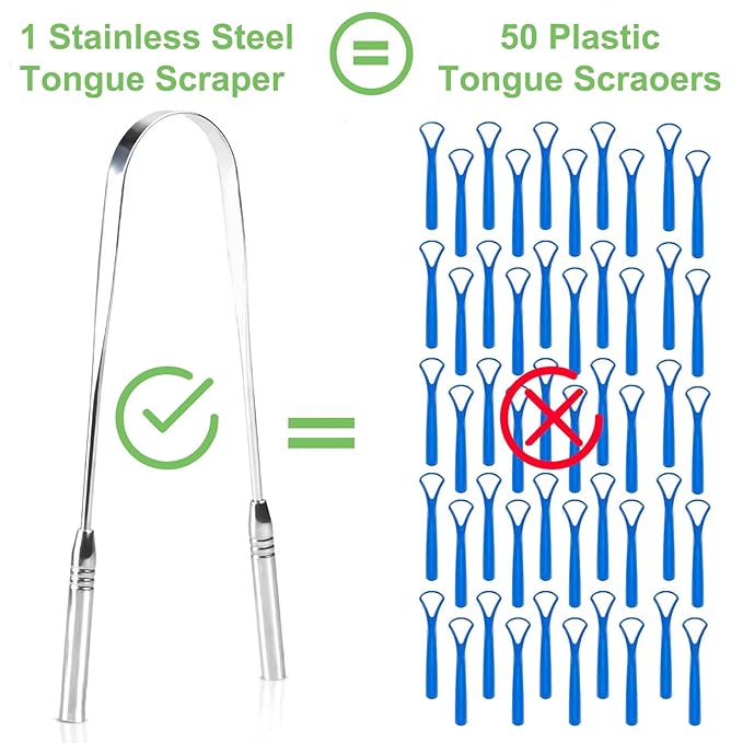 2-Pack Stainless Steel Tongue Cleaner with Travel Cases, Reusable Oral Hygiene Tool for Fresh Breath, Rust-Resistant Metal Tongue Brush for Adults