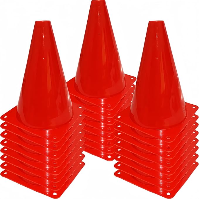 24 Pcs 7 Inch Plastic Traffic Cones, Basketball Football Drills, Skating, Sport Training Agility Markers, Indoor Outdoor Games, Multicolor-StrideForce Fitness