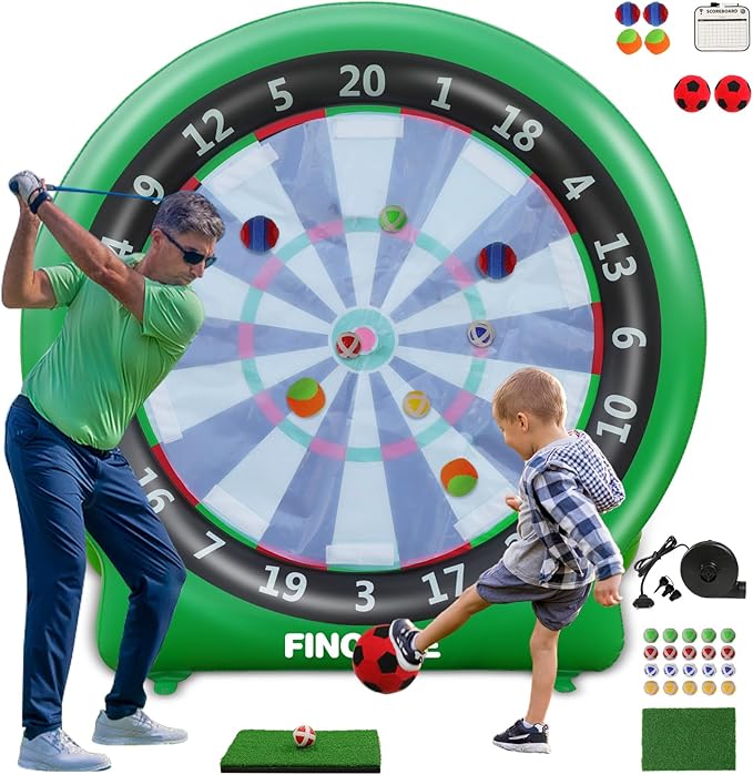 Inflatable 6ft Giant Dartboard, Golf Darts Kick Darts, Soccer & Throw Darts Game with Pump, 2 Kickball, 4 Throw Balls, 20 Golf Balls, Chipping Mat, Giant Dart Board Target Yard Games-StrideForce Fitness