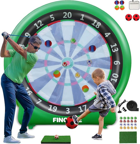 Inflatable 6ft Giant Dartboard, Golf Darts Kick Darts, Soccer & Throw Darts Game with Pump, 2 Kickball, 4 Throw Balls, 20 Golf Balls, Chipping Mat, Giant Dart Board Target Yard Games-StrideForce Fitness