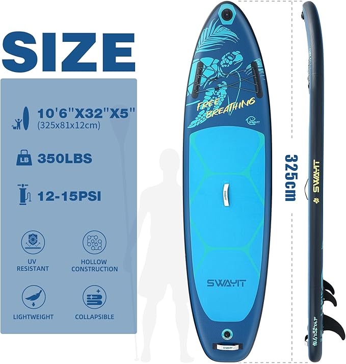 Inflatable Stand Up Paddle Board – Durable SUP for Adults & Youth,33" Wide Blow Up Paddle Board with Paddle, Pump, Backpack,Leash – All Around Stable for All Skill Levels, Carries up to 450 lbs-StrideForce Fitness