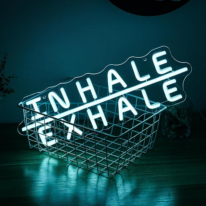 "Inhale Exhale" Neon Sign Yoga Neon Signs Letter Led Neon Sign Blue LED Neon Lights for Yoga Room Pilates Studio Bedroom Gym Decoration-StrideForce Fitness