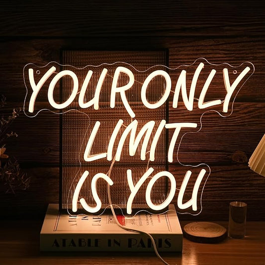 Your Only Limit Is You Neon Sign USB Powered Motivational Letters Neon Light Sign for Wall Decor Dimmable LED Warm White Positive Quote Light Up Sign for Classroom Bedroom Office Study Room-StrideForce Fitness