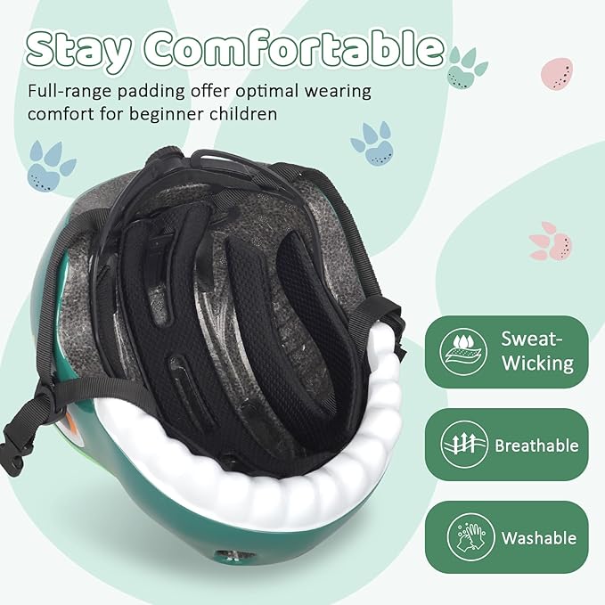 Dinosaur Bike Helmet for 1-3-5-8 Toddler Baby Kids, Lightweight Bicycle Helmet for Cycling Skateboard Roller Skate & Multi-Sports,2 Sizes for Boys and Girls-StrideForce Fitness