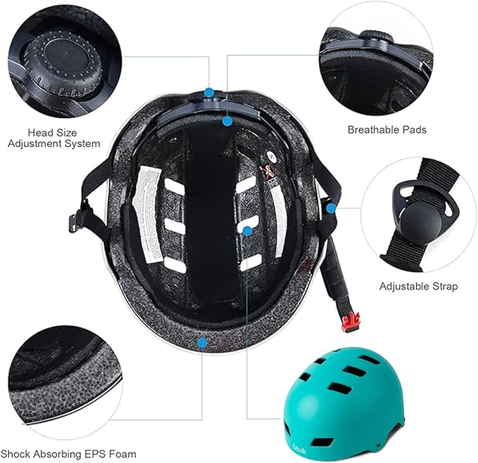 Bike Helmet 3 Sizes for Teenager Kids Youth Adults,Bavilk Skateboard Helmet Adjustable Multi-Sport Bicycle Cycling Scooter Roller Skate Inline Skating Rollerblading for Girls Boys Women Men Teen-StrideForce Fitness