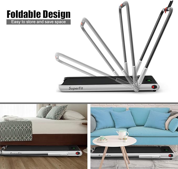 GYMAX Walking Pad, 2 in 1 Free Installation Under Desk Treadmill with Smart App, Remote Control & LED Display, 2.25HP Foldable Portable Compact Running Machine for Small Spaces Home Office-StrideForce Fitness