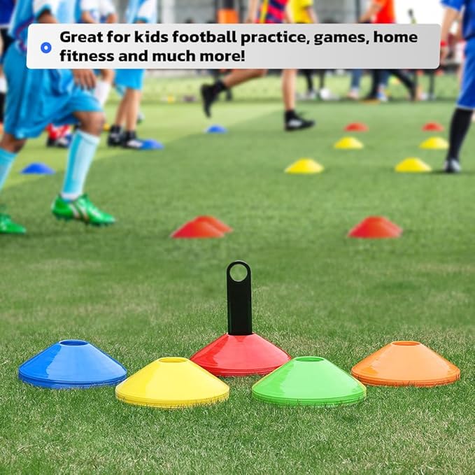 GHB Soccer Cones 25/50/100 Pack Disc Soccer Sport Cones Training Field Marker Agility Cones for Traffic, Basketball, Coaching, Practice Equipment Includes Cone Drills Guide-StrideForce Fitness