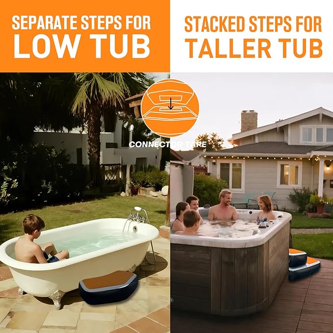 Inflatable Hot Tub Steps with EVA Non-Slip Surface, Drop Stitch Detachable 2-Piece Spa Stairs for Jacuzzi and Bathtub, Portable Durable Steps for Indoor and Outdoor Hot Tub, 37" × 32" × 15.7"-StrideForce Fitness