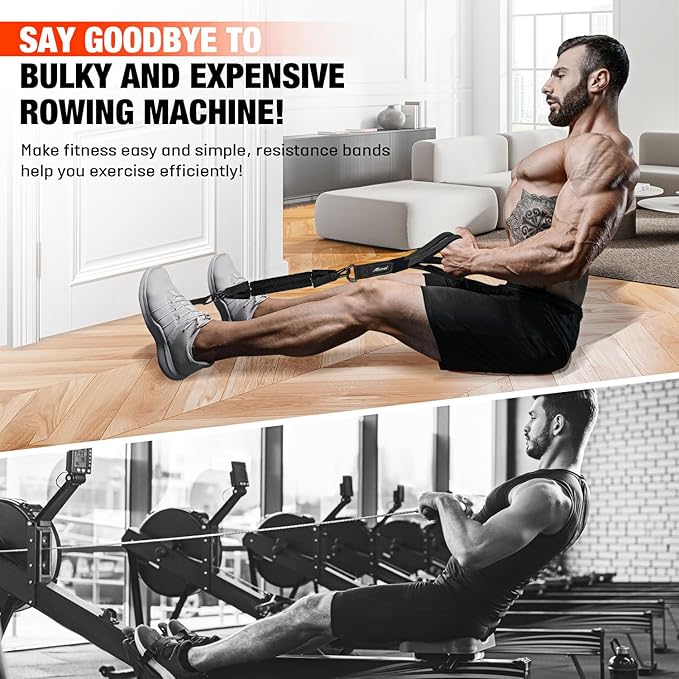 Rowing Resistance Bands, Best Replacement for Rowing Machine, Home Gym Workout Equipment for Arms, Shoulders, Core, Back, Glutes and Legs, Rowing Workout, Cardio, Low-Impact, Portable Home Gym