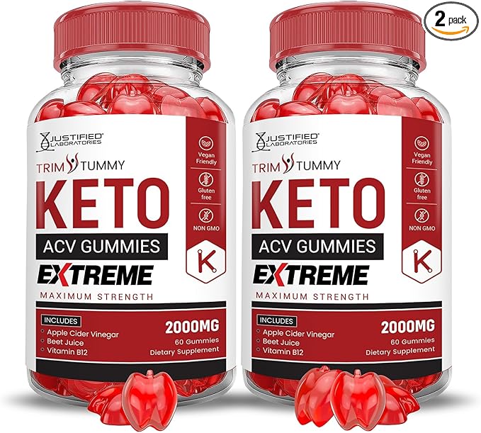 Justified Laboratories (2 Pack Trim Tummy Keto ACV Gummies Extreme 2000MG Trim Tummy Keto Gummies Apple Cider Vinegar Formulated with Pomegranate Beet Juice Powder B12 Vegan Non GMO 120 Gummys-StrideForce Fitness