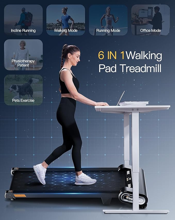 Walking Pad Treadmill with Auto Incline, 6 in 1 Under Desk Treadmill, 6-Level Incline Treadmills, 2.5HP Portable Treadmills for Home with 330LBS Capacity, LED Display, Remote Control-StrideForce Fitness