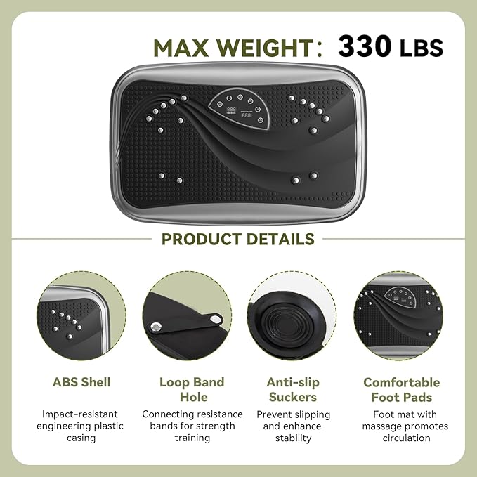 UCIN Vibration Plate Exercise Machine, Vibration Plate for Lymphatic Drainage, 330 Lbs Capacity Vibrating Plate for Weight Loss Home Fitness with Resistance Bands/Pilates Ball-StrideForce Fitness