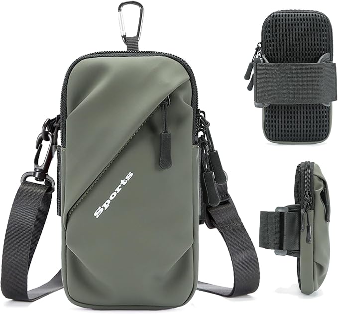 Phone Holder Arm Bands, Small Crossbody Shoulder Holsters Bag with Arm Band, Fits iPhone and All Cell Phones, Use for Running, Walking, Hiking & Biking (Plus Size Army Green)-StrideForce Fitness