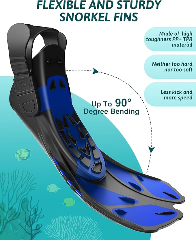 Mask Fins Snorkeling Gear for Adults, Full Face Snorkel Mask & Adjustable Swim Fins Snorkel Set, Panoramic View Snorkel Mask Dry Top Anti-Fog Anti-Leak-StrideForce Fitness