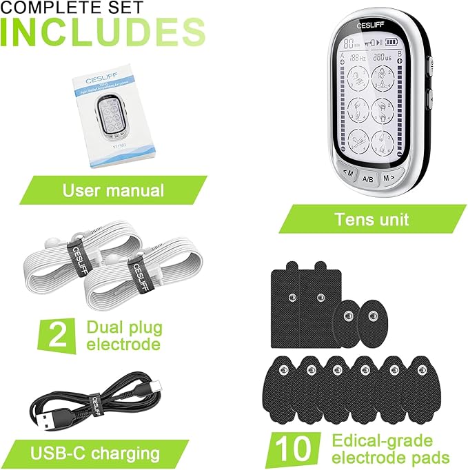 Dual Channel TENS EMS Unit Large Screen 24 Modes 36 Levels Intensity Muscle Stimulator, Rechargeable Electric Pulse Massager TENS Machine for Lower Back Neck Shoulder Pain Relief with 10 Pads-StrideForce Fitness