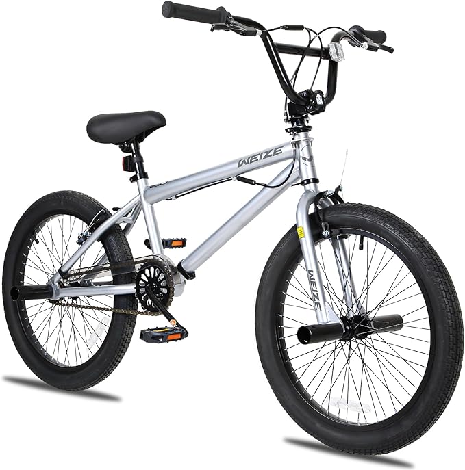 WEIZE Freestyle BMX Bike, 20 inch Trick Bicycle for Kids and Adults Men Women, Hi-Ten Steel Frame, 360 Degree Rotor Freestyle, 4 Pegs Single Speed Teen Bike, Beginner-Level to Advanced Riders-StrideForce Fitness