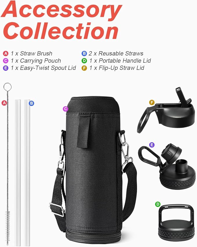 Water Bottle 40 oz Insulated with Straw&Brush, Coolflask Vaccum Stainless Steel Metal 3 Lids Water Flask for Sports, Gym or Office, Keep Cold 48H Hot 24H, Ombre Wine/Navy-StrideForce Fitness