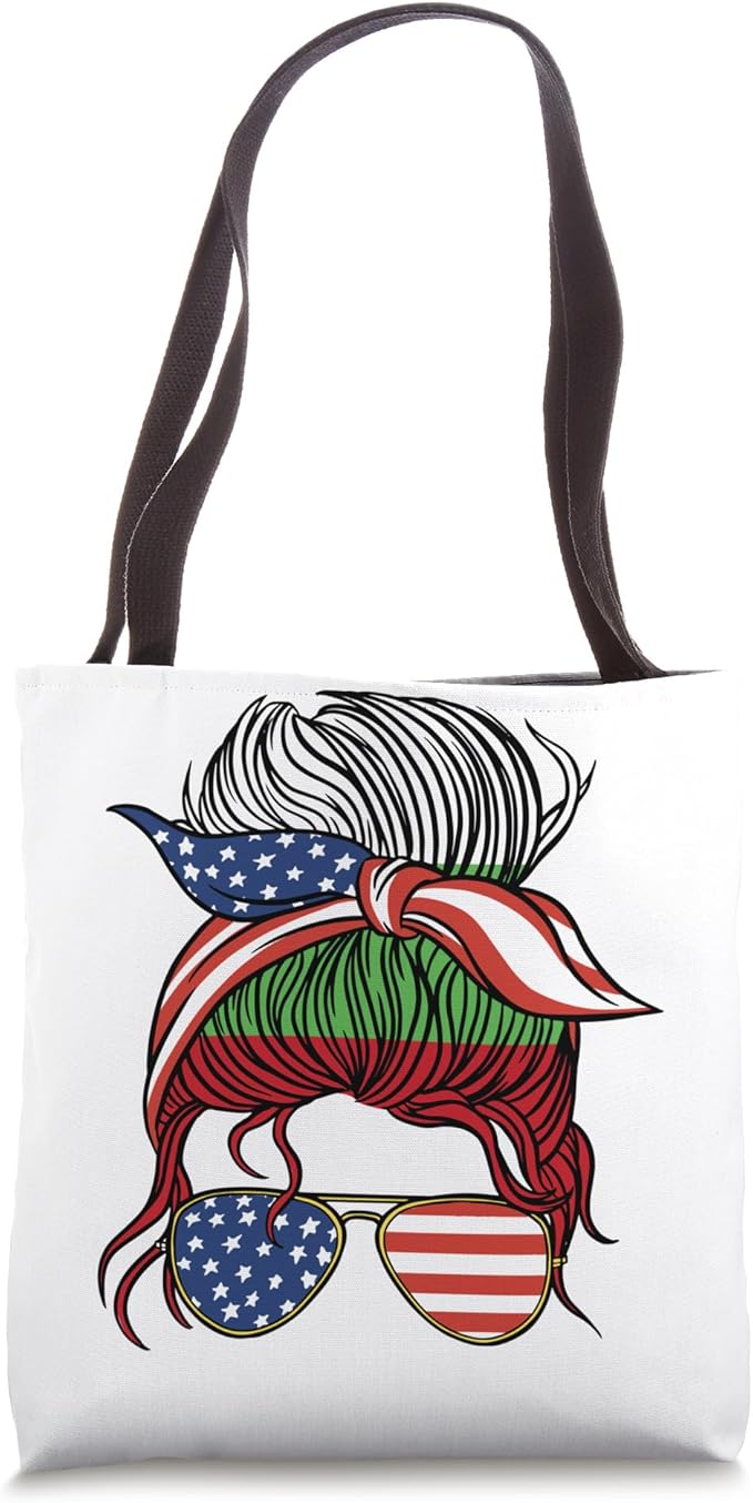 Half American Bulgarian Roots Bulgaria USA Messy Bun Women Tote Bag-StrideForce Fitness