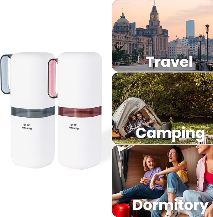 Toothbrush Travel Case,Toothbrush Holder and Rinse Cup with Handle Travel Toothbrush Holder,Multifunctional Toothbrush Cup,Large Capacit Travel Toothbrush Holder with Mouthwash Cup(Purple+Blue)