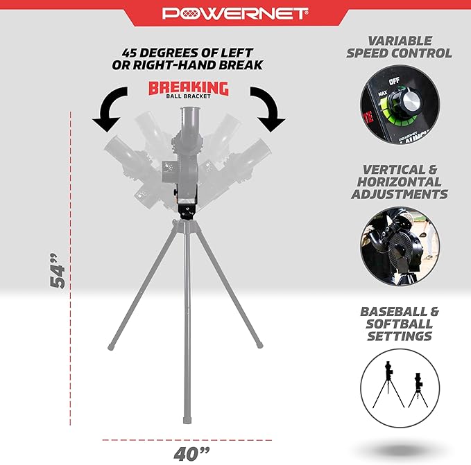 PowerNet Launch F-lite Softball & Baseball Pitching Machine, Dimpled Practice Balls, Bucket of Baseballs, Coaching Bucket Bundle for Pitching Machine, Baseball Training Equipment-StrideForce Fitness