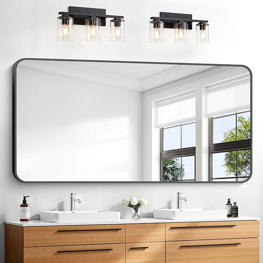 30x60 inch Bathroom Mirror,Black Rectangle Mirror,Wall Mounted Bathroom Frame Vanity Mirror with Round Corner for Bedroom Living Room, Entryway Hangs Horizontal or Vertical-StrideForce Fitness