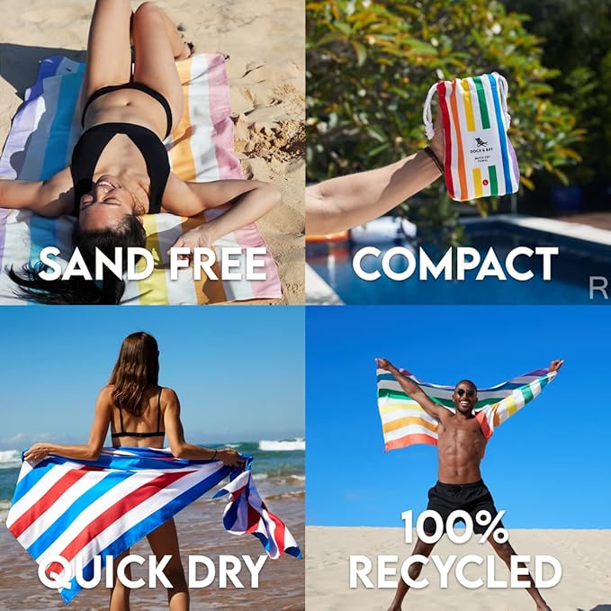 Dock & Bay Beach Towel - Quick Dry, Sand Free - Compact, Lightweight - 100% Recycled - Includes Bag - Summer - Unicorn Waves - Large (160x90cm, 63x35)-StrideForce Fitness