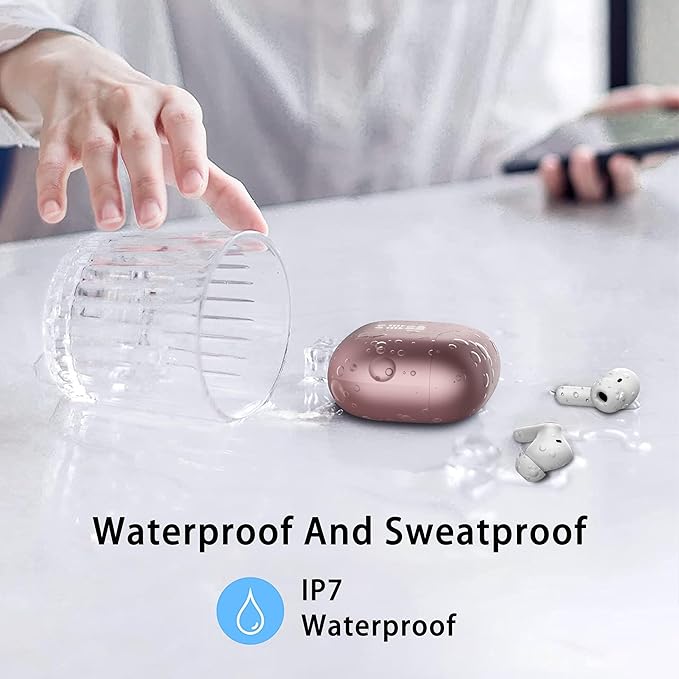 Wireless Earbuds, Bluetooth 5.4 Headphones in Ear with 4 ENC Noise Cancelling Mic, New Wireless Earphones HiFi Stereo Deep Bass 40H Playtime, In-Ear Bluetooth Earbuds LED Display IP7, USB-C, Rose Gold-StrideForce Fitness