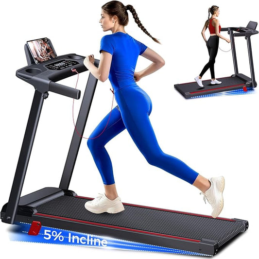 Treadmill with 5% Incline, Walking Pad Treadmill with Handle Bar, Portable Folding Treadmills for Running and Walking, 3.0HP Brushless Motorized, 5 Layers Shock-Absorbing-StrideForce Fitness