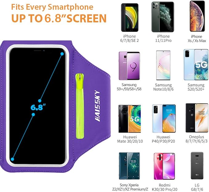 Running Armband with Earphone Bag Cell Phone Armband for iPhone 16 15 Pro 14 Plus 13 11 XR XS, Galaxy S24/S10 Water Resistant Sports Phone Holder Case & Zipper Slot Car Key Holder for 6.7 inch Phone-StrideForce Fitness