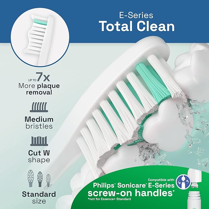 Brushmo e-Series Total Clean Replacement Toothbrush Heads, Compatible with Philips Sonicare Screw-on Electric Toothbrush Handles, 6 Standard Heads, Medium Firm Dupont Bristles, BM726-bw, White