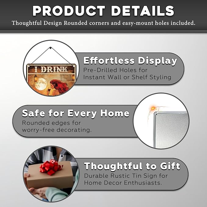 Vintage Mermaid Tin Sign I Drink Like A Fish Retro Wall Decor Decorations for Home Funny Wine Lover Nostalgic Metal Poster Indoor Store Cafe Toilet Kitchen Garden Bar Pubs Man cave 12 * 16inch-StrideForce Fitness