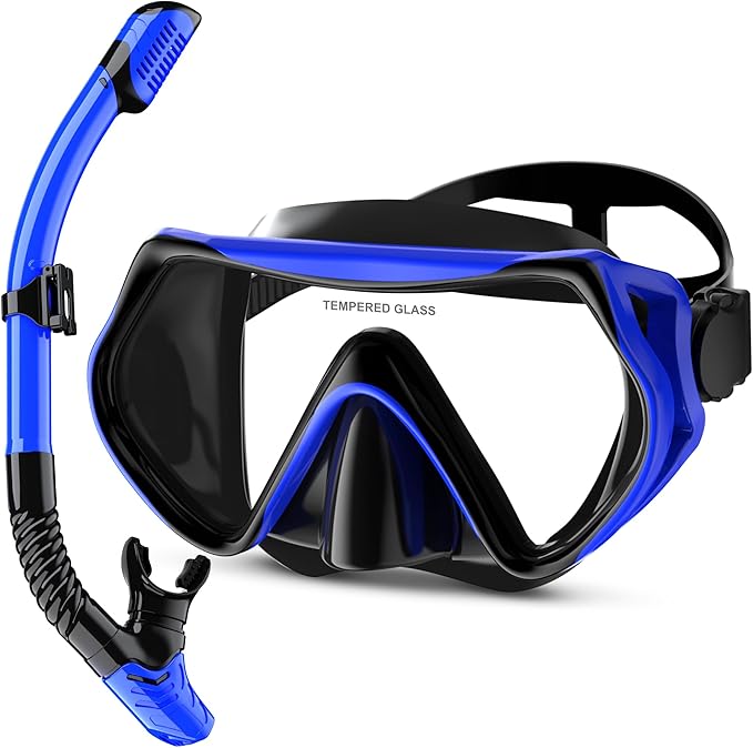 Snorkeling Gear, Dry Snorkel Set180° Panoramic Wide View,Anti-Fog Scuba Diving Mask, Professional Snorkeling Gear for Free Breathing, Swimming, Diving-StrideForce Fitness
