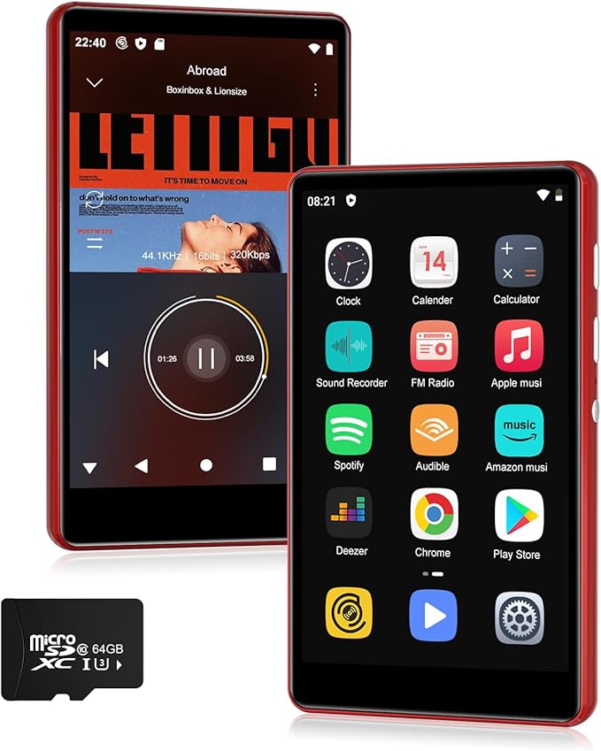80GB Music Player, MP4 MP3 Player with Bluetooth and WiFi with 4-inch IPS Touch Screen Digital Audio Players, M503 Pro Spotify Player with Amazon Music, Audible, Chrome Browser, Support Up 512GB Red-StrideForce Fitness