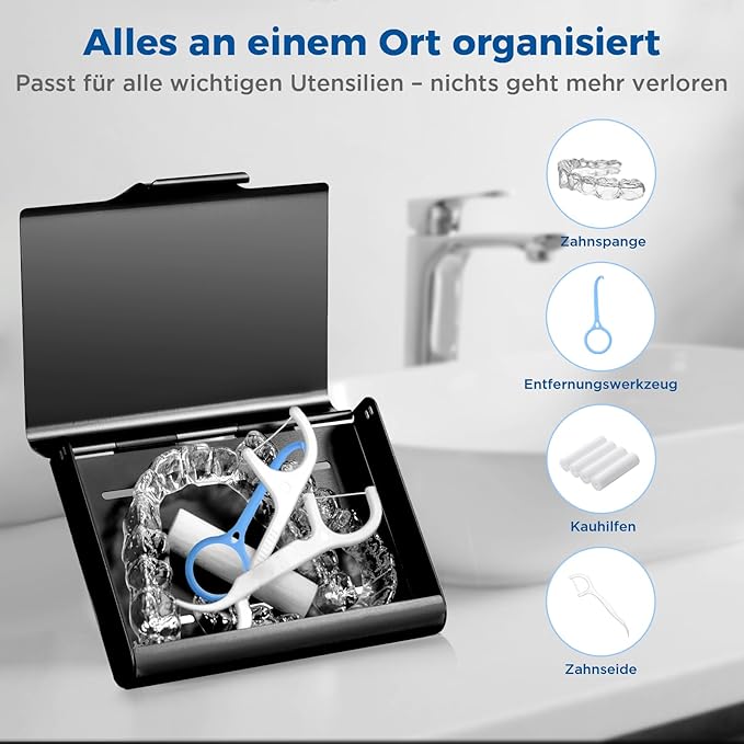 Aluminum Retainer Case for Invisalign Aligners, Partial Mouth Guard Case Denture Retainer Container Case Holder with Vent Holes, Slim Orthodontic Aligner Case for Traveling-1 Pack Black