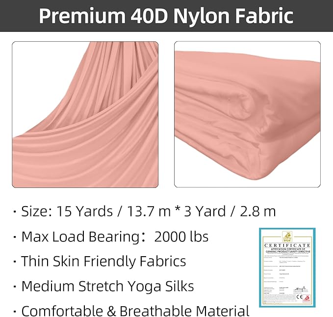 PRIOR FITNESS Aerial Silks Kit Colorful 9/15/20 Yards 40D Nylon Fabric Hammock Set With Hardware & Guide for All Levels Of Aerial Yoga Practice and Acrobatic Flying For Adults Aerial silk-StrideForce Fitness