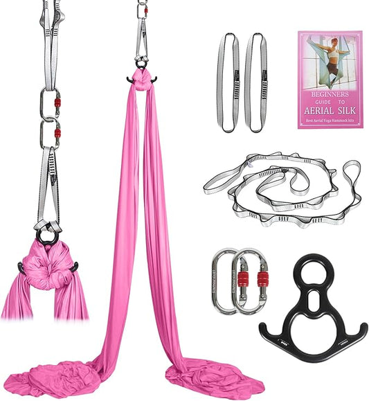 Aerial Silks Kit & Aerial Yoga Hammock - 11Yd Premium Fabric Hardware - Easy Setup for Flying Yoga, Aerial Swing & Fitness - Supports Up to 14ft Rigging-StrideForce Fitness