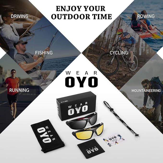 Polarized Sports Sunglasses for Men Women,Fishing Driving Rectangular Goggles UV400 Protection-StrideForce Fitness