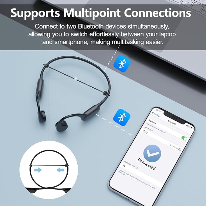 Swimming Headphones,Bone Conduction Headphones Bluetooth 5.4,IPX8 Waterproof,32G Memory Sports Headphone,Underwater Headphone with MP3-Player for Swim,Open Earphones for Swimming (Black X20)-StrideForce Fitness