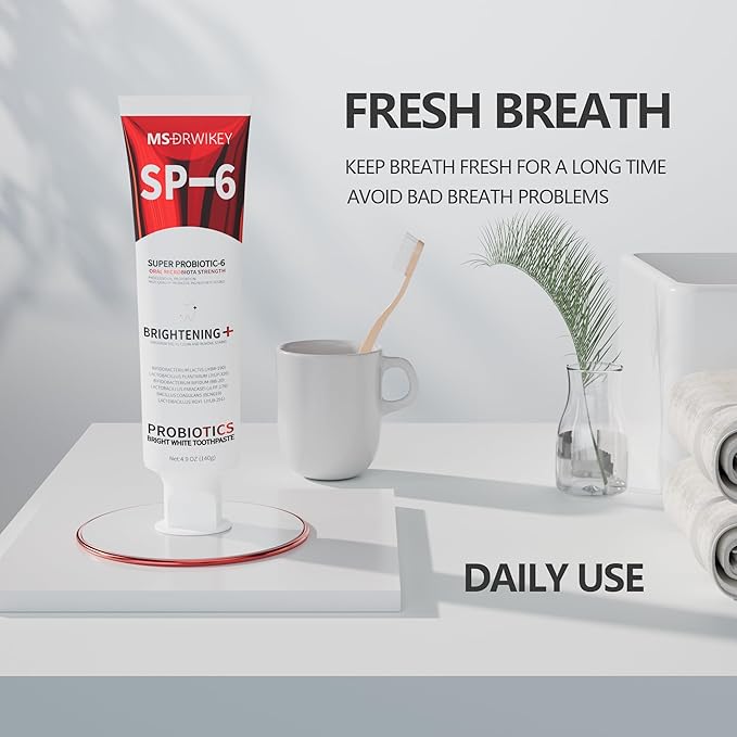 SP-6 Probiotic Whitening Toothpaste - Enhanced Formula with 6 Probiotics for Teeth Whitening and Gum Health - Enamel-Safe, Fluoride-Free, Fresh Mint Flavor, 4.6oz (3)