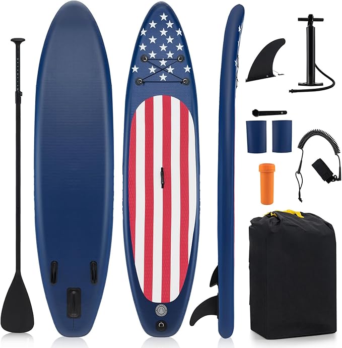 GYMAX Stand Up Paddle Board, Inflatable SUP with Wide Non-Slip EVA Deck, Accessories-Leash, D Rings, Hand Pump, Adjustable Paddle & Backpack, Paddle Boards for Adults Youth-StrideForce Fitness