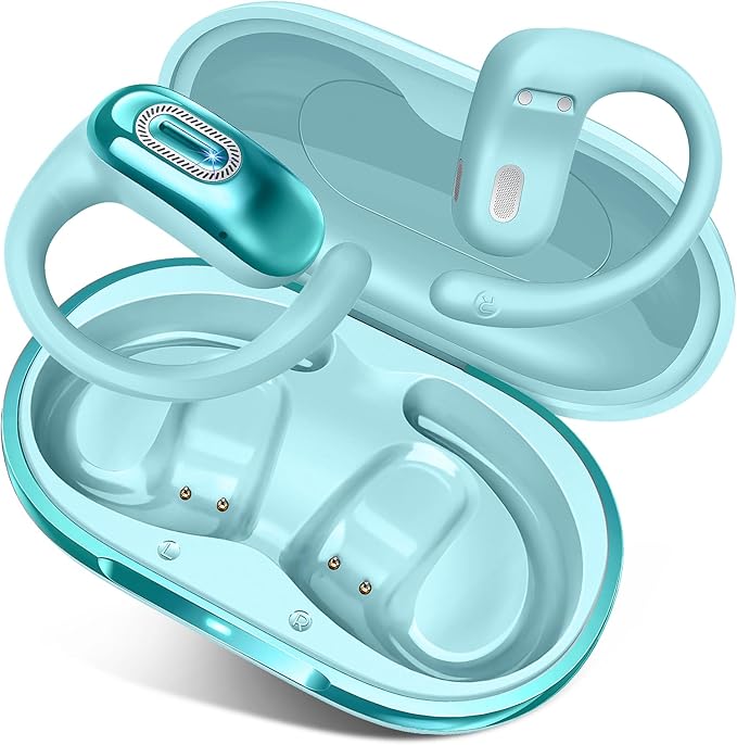 Open Ear Headphones, Bluetooth 5.4 Earbuds, 50H, Air Conduction Ear buds, HD Stereo Bass Over Ear Earphones with Earhooks, Ultra-Comfort Secure Fit, IPX7 Waterproof Headset for Working Sports, Blue-StrideForce Fitness