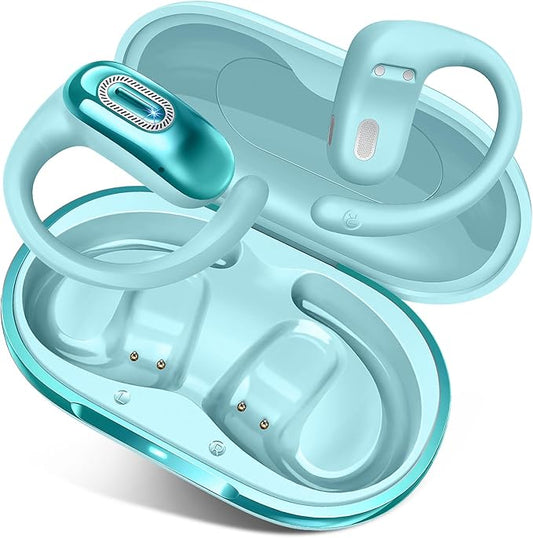 Open Ear Headphones, Bluetooth 5.4 Earbuds, 50H, Air Conduction Ear buds, HD Stereo Bass Over Ear Earphones with Earhooks, Ultra-Comfort Secure Fit, IPX7 Waterproof Headset for Working Sports, Blue-StrideForce Fitness