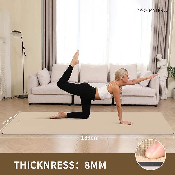 Extra Thick 8mm Yoga Mat, 72"x28" Non Slip Exercise Mat, Reversible 2-Sided Dual Color Premium POE Material, with Carrying Strap for Yoga, Pilates, Home Gym-StrideForce Fitness