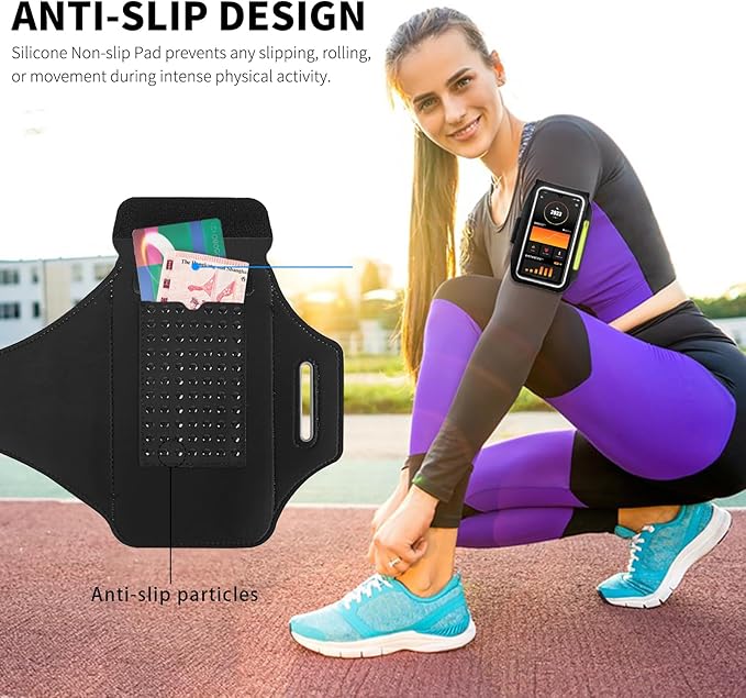 Running Armband with Earphone Bag Cell Phone Armband for iPhone 16 15 Pro 14 Plus 13 11 XR XS, Galaxy S24/S10 Water Resistant Sports Phone Holder Case & Zipper Slot Car Key Holder for 6.7 inch Phone-StrideForce Fitness
