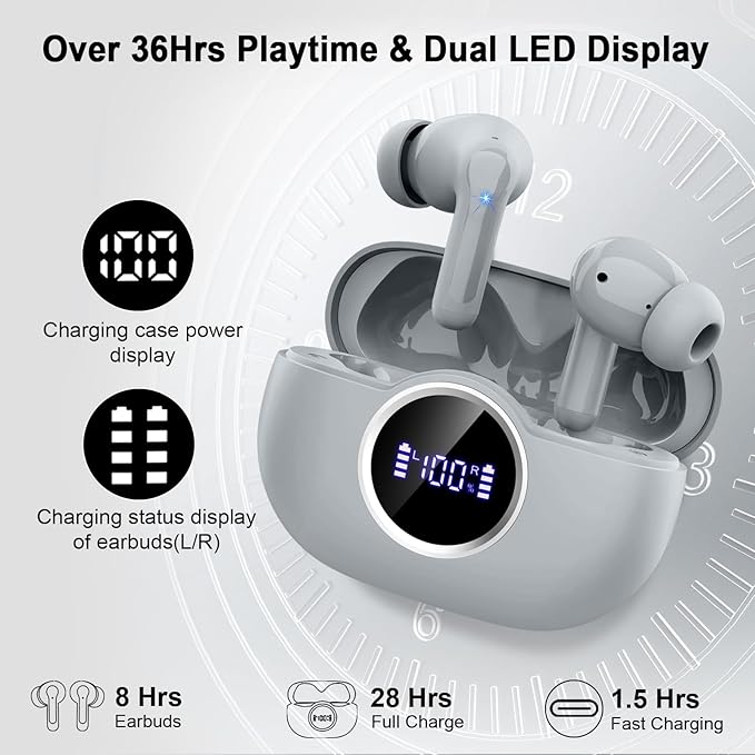 Wireless Headphones, 2025 Bluetooth 5.4 Earbuds 3D Hi-Fi Stereo Bass Ear Buds, 4 ENC Noise Cancelling Mic, 40H in-Ear Earphone Sport, IP-X7 Waterproof Workout Gym for Android iOS Laptop Pad-StrideForce Fitness
