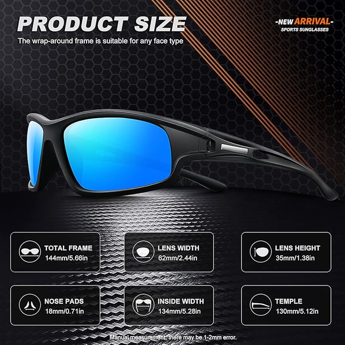 Polarized Sports Sunglasses for Men 100% UV Protection Wrap Around Unbreakable Sun Glasses for Fishing Driving-StrideForce Fitness
